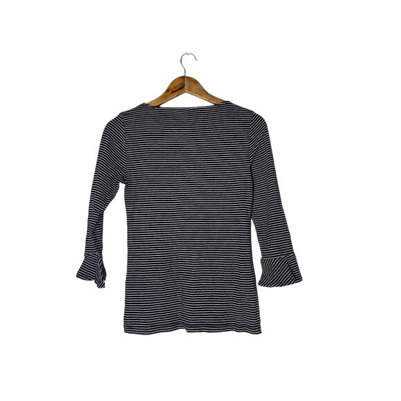 Lauren RL Black White Stripe Crew Neck Tunic Top Womens Size M 3/4 Bell Sleeve - Picture 3 of 5